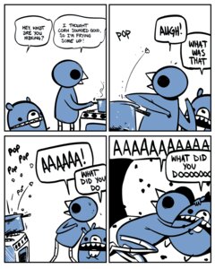Rating: Safe Score: 0 Tags: 2010 ambiguous_gender anthro avian bad_metadata beak bear beartato bird comic dialogue e621 english_text food humor mammal missing_sample nedroid popcorn reginald_(nedroid) speech_bubble text User: bunchy7s
