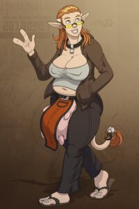 Rating: Safe Score: 0 Tags: 2:3 bell big_breasts bovid bovine breasts breasts_and_teats clothing collar cowbell crotchless_clothing e621 eyewear female footwear gesture glasses hair horn humanoid_pointy_ears mammal navel orange_hair pelvic_curtain pointy_ears sandals shoes slightly_chubby solient solo tail teats udders waving User: bunchy7s