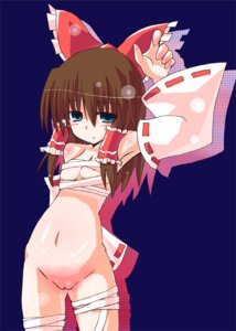 Rating: Questionable Score: 0 Tags: bandage blue_eyes bow brown_hair detached_sleeves female female_only human kuraryu navel no_panties pussy reimu_hakurei rule34 solo touhou User: bunchy7s