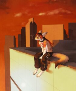 Rating: Safe Score: 0 Tags: 2010 abanob alternative_fashion anthro biped black_collar bottomwear canid canine cigarette city cityscape clothed clothing collar digitigrade e621 ear_piercing ear_ring fennec_fox fox hair long_hair male mammal orange_sky outside pants piercing ring_piercing sitting sky smoke smoking solo tail tanis_snowpaw topless true_fox User: bunchy7s