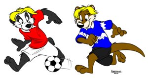 Rating: Safe Score: 0 Tags: 2012 3_toes anthro ball barefoot bear blonde_hair clothed clothing duo e621 feet full-length_portrait fully_clothed giant_panda greevixor hair male mammal mustelid otter portrait soccer soccer_ball sport tail toes User: bunchy7s