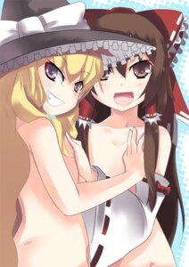 Rating: Explicit Score: 0 Tags: blonde_hair bow brown_eyes brown_hair detached_sleeves female hairbow hat human johnny_funamushi marisa_kirisame multiple_females multiple_girls nude purple_eyes reimu_hakurei rule34 touhou witch_hat User: bunchy7s