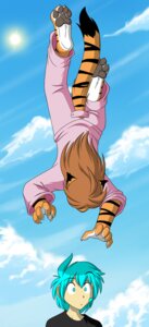 Rating: Safe Score: 0 Tags: 2011 anthro blue_eyes blue_hair bottomwear brown_hair claws clothed clothing colored conditional_dnp countershading death_from_above digitigrade duo e621 falling feet felid female flora_(twokinds) fur hair hindpaw human keidran long_hair male mammal multicolored_body multicolored_fur orange_body orange_fur pajamas pantherine pants pawpads paws pounce shirt striped_body striped_fur stripes surprised tail tiger tom_fischbach topwear trace_legacy twokinds white_body white_fur User: bunchy7s