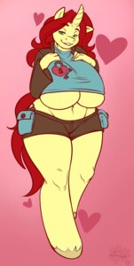 Rating: Questionable Score: 0 Tags: 2012 anthro big_breasts bottomwear breasts clothed clothing curvy_figure detailed_navel e621 equid equine fan_character female full-length_portrait hasbro heart_symbol hi_res horn huge_breasts mammal my_little_pony mythological_creature mythological_equine mythology navel portrait shorts skimpy smile solo sweetcreamfizz thick_thighs tight_clothing under_boob unicorn voluptuous wide_hips User: bunchy7s