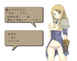 Rating: Questionable Score: 0 Tags: agrias_oaks armor blonde_hair blue_eyes blush braid breasts drill_hair female female_only final_fantasy final_fantasy_tactics final_fantasy_tactics_(original) gloves human long_hair lowleg lowleg_panties nipples panties rule34 single_braid solo souzan_kurasuke torn_clothes translated underwear User: bunchy7s