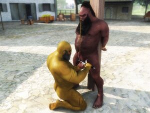 Rating: Explicit Score: 0 Tags: 4:3 balls brown_body brown_skin butt chain corwyn duo e621 facial_hair facial_piercing genitals green_body green_skin hair humanoid imminent_castration knife male musclegut muscular not_furry orc piercing scar torture violence weapon User: bunchy7s