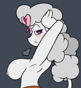 Rating: Questionable Score: 0 Tags: accessory anthro big_breasts blush bow_(feature) bow_accessory bow_ribbon breasts canid canine canis clothed clothing domestic_dog e621 erect_nipples female hair hair_accessory hair_bow hair_ribbon looking_at_viewer mammal nipples pooch_(character) poodle raised_arm ribbons roy_mccloud side_boob solo topless User: bunchy7s