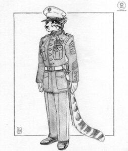 Rating: Safe Score: 0 Tags: 2011 anthro belt biped button_(fastener) clothed clothing e621 felid female female_anthro front_view full-length_portrait fully_clothed graphite_(artwork) greyscale gunnery_sergeant hat headgear headwear kacey mammal medal melee_weapon monochrome plantigrade pockets portrait sergeant simple_background solo standing stripes sword tail three-quarter_view traditional_media_(artwork) uniform united_states_marine_corps weapon white_background User: bunchy7s