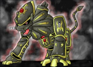 Rating: Safe Score: 0 Tags: armor bandai_namco black_border border brown_eyes cannon digimon digimon_(species) e621 felid feral gem jagerloweemon machine male mammal markings orange_eyes quadruped ranged_weapon red_icarian_leen robot solo tail teeth weapon User: bunchy7s
