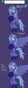 Rating: Questionable Score: 0 Tags: 2011 anthro blue_hair chimera clothing comic conditional_dnp cutie_mark dialogue digital_media_(artwork) discord_(mlp) draconequus e621 english_text equid equine feathered_wings feathers female friendship_is_magic hair hasbro hi_res horn male mammal my_little_pony mythological_creature mythological_equine mythology panties princess_luna_(mlp) skoon solo tail text tumblr underwear wing_boner winged_unicorn wings User: bunchy7s