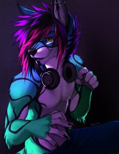 Rating: Safe Score: 0 Tags: 2013 alternative_fashion anthro black_claws black_markings blue_body blue_bottomwear blue_clothing blue_fur blue_pants bottomwear canid canine claws clothed clothing colorful_theme digital_media_(artwork) disc_jockey e621 ear_piercing electronics eyewear falvie fox fur glasses green_body green_fur hair headphones headphones_around_neck looking_away male mammal markings multicolored_body multicolored_fur multicolored_hair open_mouth pants piercing pink_hair purple_background purple_body purple_fur purple_hair scene_(fashion) scene_haircut simple_background slade_xanthas smile solo sparklefur topless yellow_eyes User: bunchy7s