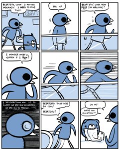 Rating: Safe Score: 0 Tags: 2010 airport ambiguous_gender anthro avian bear beard beartato bird cane comic dialogue e621 einstein elderly english_text facial_hair fast humor luggage mammal nedroid reginald_(nedroid) speech_bubble text time_travel walkway User: bunchy7s