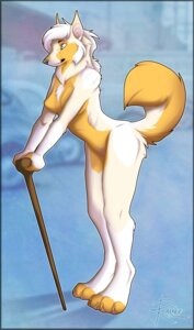 Rating: Questionable Score: 0 Tags: 2012 anthro breasts cane canid canine canis domestic_dog e621 female fluffy fluffy_tail fur mammal markings nude rarakie solo tail white_body white_fur yellow_markings User: bunchy7s