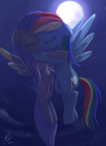 Rating: Safe Score: 0 Tags: blue_body blue_feathers blue_fur cloud cutie_mark detailed_background duo e621 equid equine eyes_closed feathered_wings feathers female female/female feral fluttershy_(mlp) friendship_is_magic full_moon fur hair hasbro kissing mammal moon multicolored_hair my_little_pony mythological_creature mythological_equine mythology night outside pegasus quadruped raikoh-illust rainbow_dash_(mlp) rainbow_hair romantic romantic_ambiance romantic_couple sky star starry_sky tail wings yellow_body yellow_feathers User: bunchy7s