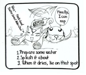 Rating: Safe Score: 0 Tags: amaterasu_(okami) ambiguous_gender black_and_white canid canine canis capcom clover_studio comic deity domestic_cat duo_focus e621 english_text felid feline felis feral group mammal monochrome okami_(capcom) pooch's_diary simple_background text unknown_artist white_background wolf User: bunchy7s