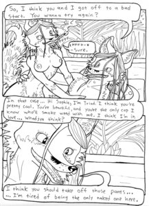 Rating: Questionable Score: 0 Tags: anthro black_and_white breasts canid canine comic dialogue duo e621 english_text female fox hi_res male male/female mammal monochrome nipples nude pen_(artwork) pubes teeth text traditional_media_(artwork) triadfox User: bunchy7s