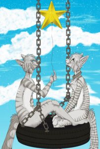 Rating: Safe Score: 0 Tags: 2010 anthro attached_to_balloon balloon blue_background blue_eyes chain cloud collar detailed_background detts domestic_cat duo e621 felid feline felis female fur geometric_balloon green_eyes grey_body grey_fur hi_res inflatable kidakat male male/female mammal outside romantic romantic_couple shaped_balloon simple_background sky skyscape smile star star_balloon star_polygon stripes tire tire_swing vergial User: bunchy7s