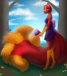 Rating: Safe Score: 0 Tags: ajna anthro black_nose breasts canid canine cloud dreamspinner e621 female flower fox fur hair hi_res mammal molly_fullin multi_tail outside plant sky solo tail User: bunchy7s