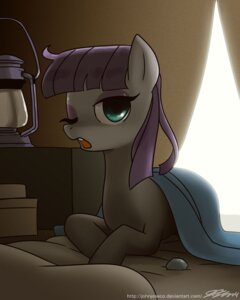 Rating: Safe Score: 0 Tags: 2014 4:5 awake bedding blanket blue_eyes boulder_(mlp) clothed clothing e621 earth_pony equid equine eyeshadow female feral friendship_is_magic hair hasbro horse john_joseco lamp lantern looking_at_viewer lying makeup mammal maud_pie_(mlp) my_little_pony one_eye_closed open_mouth pony purple_hair rock solo text url User: bunchy7s