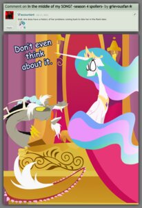 Rating: Safe Score: 0 Tags: 2013 antlers black_hair chair chimera crown deviantart dialogue discord_(mlp) draconequus duo e621 english_text equid equine fangs feathered_wings feathers female feral friendship_is_magic furniture gold_(metal) grievousfan hair hasbro headgear hi_res horn jewelry male mammal multicolored_hair my_little_pony mythological_creature mythological_equine mythology necklace princess_celestia_(mlp) purple_eyes red_eyes sharp_teeth sitting teeth text throne white_hair winged_unicorn wings User: bunchy7s
