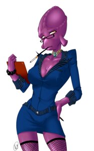 Rating: Safe Score: 0 Tags: alien alien_humanoid breasts cigarette_holder cigarette_holder_in_mouth cleavage clipboard clothed clothing e621 eyewear female fishnet_clothing glasses glukkon holding_clipboard holding_object humanoid lakituboy legwear looking_at_viewer mouth_hold mrs._aslik not_furry object_in_mouth oddworld purple_body purple_skin smoking solo stockings yellow_eyes User: bunchy7s