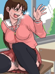 Rating: Explicit Score: 0 Tags: artist_request azumanga_daiou big_breasts breasts brown_eyes brown_hair clothing desk female female_only glasses human koyomi_mizuhara legwear long_hair lowres no_panties pubic_hair pussy rule34 school school_uniform skirt solo stockings sweat User: bunchy7s
