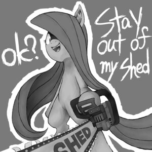 Rating: Safe Score: 0 Tags: 1:1 30clock chainsaw e621 english_text equid equine evil_grin female fluttershy_(mlp) friendship_is_magic greyscale hair hasbro hooves horse long_hair mammal monochrome my_little_pony open_mouth pony power_tool simple_background smile solo teeth text tongue tools User: bunchy7s