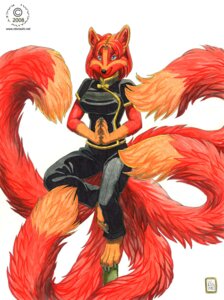 Rating: Safe Score: 0 Tags: 2008 anthro asian_clothing black_nose blue_eyes breasts canid canine clothed clothing dreamspinner e621 female fox fur hair kacey mammal molly_fullin multi_tail orange_body orange_fur simple_background smile solo tail white_background User: bunchy7s