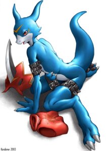 Rating: Questionable Score: 0 Tags: 2003 ambiguous_gender anthro armor bandai_namco biped blue_body blue_skin crest_of_courage digimon digimon_(species) digimon_crest e621 flamedramon hi_res karabiner looking_at_viewer nude red_eyes reptile scalie simple_background sitting solo suggestive symbol tail undressed white_background User: bunchy7s