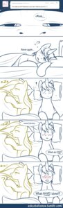 Rating: Safe Score: 0 Tags: absurd_res bed blush cobalt_snow comic conditional_dnp dialogue digital_drawing_(artwork) digital_media_(artwork) duo e621 english_text equid equine fan_character female feral fluttershy_(mlp) friendship_is_magic furniture hasbro hi_res horn hungover male mammal monochrome my_little_pony mythological_creature mythological_equine mythology pegasus suggestive text tired tumblr unicorn url wings User: bunchy7s