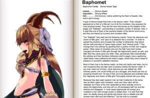 Rating: Questionable Score: 0 Tags: 1girls baphomet_(monster_girl_encyclopedia) blue_eyes brown_hair cape character_profile demon demon_girl female flat_chest hard_translated horns kenkou_cross midriff monster_girl monster_girl_encyclopedia monster_girl_profile navel official_art paws purple_eyes rule34 skull translated User: bunchy7s