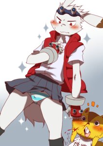 Rating: Questionable Score: 0 Tags: anime_nosebleed anthro blood blush bodily_fluids bottomwear bulge clothed clothing crossdressing digital_media_(artwork) duo e621 eyewear femboy goggles king_kazma konbu lagomorph leporid looking_at_underwear male mammal nosebleed panties panties_bulge penis_in_panties polly_possum rabbit skirt studio_chizu summer_wars underwear upskirt User: bunchy7s