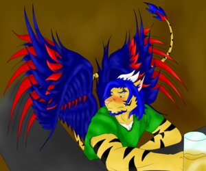 Rating: Safe Score: 0 Tags: 6:5 alcohol anthro beer beverage black_stripes blue_body blue_feathers blue_hair canid canine canis e621 feathered_wings feathers felid food fur hair hunter_ramirez hunterramirez lion male mammal pantherine red_body red_feathers solo stripes tail tiger wings wolf yellow_body yellow_fur User: bunchy7s