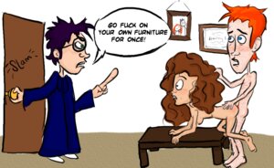 Rating: Explicit Score: 0 Tags: 1girls all_fours angry blue_eyes blush breasts brown_eyes brown_hair caught caught_in_the_act cloak clothed clothed_male clothing dialogue doggy_style door english_text female freckles glasses green_eyes gryffindor harry_james_potter harry_potter hermione_granger hogwarts_robe house indoors light-skinned_female light-skinned_male light_skin male nude nude_female nude_male on_table red_hair robe ron_weasley rule34 sex speech_bubble standing straight stuckinthe90s table text witch_(harry_potter) User: bunchy7s