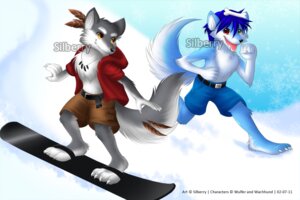 Rating: Safe Score: 0 Tags: 3:2 anthro blue_body blue_fur canid canine canis domestic_dog duo e621 feathers fur husky male mammal nordic_sled_dog outside running silberry snow snowboard snowboarding spitz tail wachhund_(character) wolf wulfer User: bunchy7s