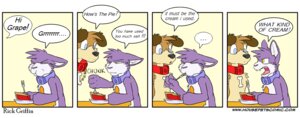 Rating: Questionable Score: 0 Tags: anthro canid canine canis collar collar_only comic dessert dialogue domestic_cat domestic_dog duo e621 eating english_text felid feline felis female flat_chested food grape_jelly_(housepets!) housepets! humor male mammal nude pastry peanut_butter_(housepets!) pie rick_griffin suggestive text third-party_edit User: bunchy7s
