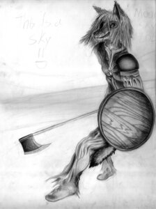 Rating: Safe Score: 0 Tags: anthro axe canid canine canis e621 greyscale grin male mammal melee_weapon monochrome shaded shield sketch smile solo tail unknown_artist weapon wolf User: bunchy7s