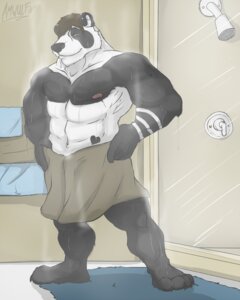Rating: Safe Score: 0 Tags: 4:5 abs amwulf anthro bear biceps big_muscles biped black_body black_fur black_nose brown_hair claws clothed clothing e621 ear_piercing fur giant_panda grin hair hi_res looking_at_viewer male mammal muscular muscular_anthro muscular_male neevipanda nipples pawpads paws pecs piercing pose shower shower_head smile solo standing steam tattoo toe_claws topless towel towel_only water wet white_body white_fur yellow_eyes User: bunchy7s