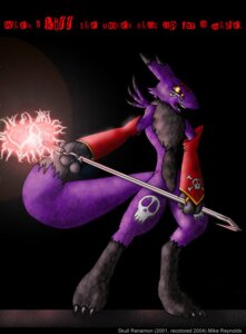 Rating: Safe Score: 0 Tags: 2001 2004 3_fingers 3_toes alternate_color anaktis anthro armwear bandai_namco biped black_background black_body black_fur black_sclera bone bridal_gauntlets canid canine claws clothing digimon digimon_(species) dipstick_ears dipstick_tail e621 ear_markings energy_hammer english_text fan_character feet female fingers fur glowing glowing_eyes hammer holding_object holding_weapon mammal markings mostly_nude multicolored_ears multicolored_tail open_mouth purple_body purple_fur renamon simple_background skull skullrenamon solo standing tail tail_markings text toes tools two_tone_tail weapon y2k_(graphic_design) User: bunchy7s