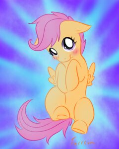 Rating: Safe Score: 0 Tags: 2012 4:5 abstract_background bird's-eye_view blush e621 equid equine feathered_wings feathers female feral friendship_is_magic fur furreon hair hasbro high-angle_view looking_at_viewer low_res lying mammal my_little_pony mythological_creature mythological_equine mythology on_back orange_body orange_feathers orange_fur pegasus purple_eyes purple_hair scootaloo_(mlp) short_hair simple_background solo spread_wings tail wings young young_feral User: bunchy7s
