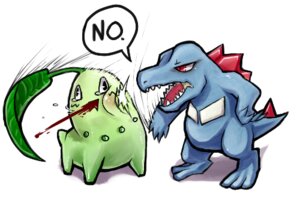 Rating: Safe Score: 0 Tags: amastroph ambiguous_gender black_eyes blood blue_body blue_skin bodily_fluids chikorita crocodilian dialogue duo e621 elemental_creature english_text flora_fauna generation_2_pokemon low_res nintendo plant pokemon pokemon_(species) reaction_image red_eyes reptile scalie simple_background slap tail text totodile what white_background User: bunchy7s