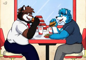 Rating: Safe Score: 0 Tags: 5_fingers accessory almasy anthro beard belt bendy_straw black_body black_fur black_nose blue_body blue_fur blue_hair bottomwear brown_body brown_fur brown_hair canid canine canis chair chocofox_colin clothed clothing container cup disposable_cup drinking_straw duo e621 eating facial_hair fingers food fries fully_clothed fur furniture gloves_(marking) hair holding_food holding_object inside male mammal markings necktie open_mouth open_smile overweight pants shirt shirt_paunch short_hair side_view sitting smile table topwear white_body white_fur window wolf User: bunchy7s