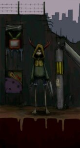 Rating: Safe Score: 0 Tags: 1_eye ambiguous_gender antlers barbed_wire_fence biped bottomwear building city cityscape clothed clothing cyclops deer denim denim_bottomwear denim_clothing denim_shorts destruction detailed detailed_background dripping e621 front_view fully_clothed holding_knife holding_object hoodie horn knife mammal mysterious new_world_deer post-apocalyptic poster_(object) reindeer roboraba shorts skyscraper solo standing thin_legs toony topwear User: bunchy7s