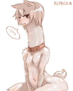 Rating: Questionable Score: 0 Tags: 4:5 alpaca camelid collar e621 female llama long_neck low_res mammal nude sitting solo what what_has_science_done ze User: bunchy7s