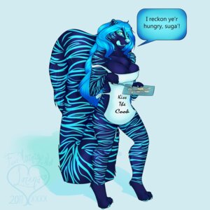 Rating: Questionable Score: 0 Tags: 1:1 2012 anthro apron apron_only big_breasts blue_eyes blue_hair breasts cleavage clothed clothing cookie cooking dialogue e621 english_text female food hair kiss_the_cook long_hair looking_at_viewer lorena_(artist) mammal mephitid mostly_nude simple_background skunk solo stripes tail text text_on_apron text_on_clothing tongue tongue_out User: bunchy7s