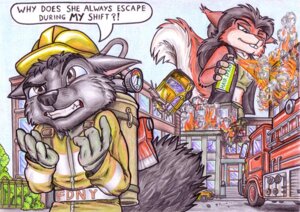 Rating: Safe Score: 0 Tags: anthro bad_luck brown_hair burning_building canid canine canis car clothed clothed_anthro clothed_female clothed_macro clothed_male clothing colored_pencil_(artwork) destruction detailed detailed_background duo e621 english_text female female_anthro fire firefighter frustrated grey_hair hair humor larger_anthro larger_clothed macro macro_anthro male male_anthro mammal mixed_media not_big_and_not_clever pen_(artwork) rodent sciurid size_difference smaller_anthro smaller_clothed spray_can tail tetchie_(tirrel) text tirrel toony traditional_media_(artwork) tree_squirrel turnout_gear vehicle wolf User: bunchy7s