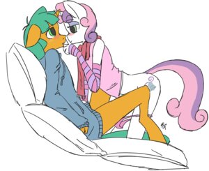 Rating: Questionable Score: 0 Tags: 2014 adolescent anthro anthrofied arm_warmers armwear blush bottomless clothed clothing cutie_mark duo e621 equid equine eye_contact female female_on_top friendship_is_magic green_eyes green_hair hair hasbro hi_res hoodie horn imminent_sex looking_at_another lying male male/female male_on_bottom mammal my_little_pony mythological_creature mythological_equine mythology on_bottom on_top orange_body panties panties_down partially_clothed pattern_armwear pattern_clothing pink_hair romantic romantic_couple scarf simple_background snails_(mlp) solisdrawstuff striped_armwear striped_clothing stripes sweetie_belle_(mlp) topwear underwear underwear_down unicorn white_background white_body young User: bunchy7s