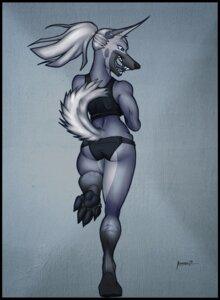 Rating: Safe Score: 0 Tags: anthro blue_eyes butt canid canine canis clothed clothing cool_colors cyera e621 fangs female fox grey_theme grin hair hybrid krinkels leaning looking_at_viewer looking_back mammal muscular muscular_anthro muscular_female pawpads paws piercing ponytail rear_view smile solo teeth underwear walking wolf User: bunchy7s