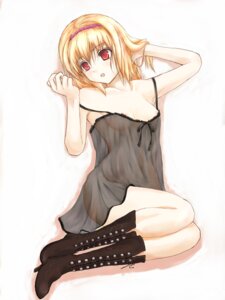 Rating: Explicit Score: 0 Tags: alice_margatroid blonde_hair boots breasts chemise female female_only hairband human lingerie nipples red_eyes rule34 see-through short_hair solo touhou underwear User: bunchy7s