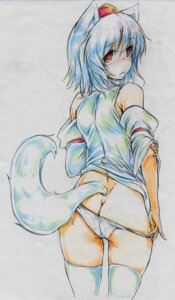 Rating: Questionable Score: 0 Tags: absurd_res animal_humanoid armwear blush butt canid canid_humanoid canine canine_humanoid canis clothing detached_sleeves e621 female grey_hair hair hat headgear headwear hi_res humanoid kitazinger legwear looking_at_viewer looking_back mammal mammal_humanoid momiji_inubashiri panties red_eyes simple_background sketch solo thigh_highs tokin_hat touhou underwear white_background white_clothing white_legwear white_panties white_underwear wolf wolf_humanoid wolf_tail User: bunchy7s